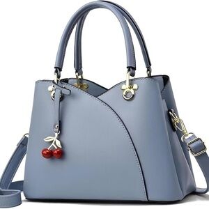 Elegant Blue Handbag with Cherry Charm